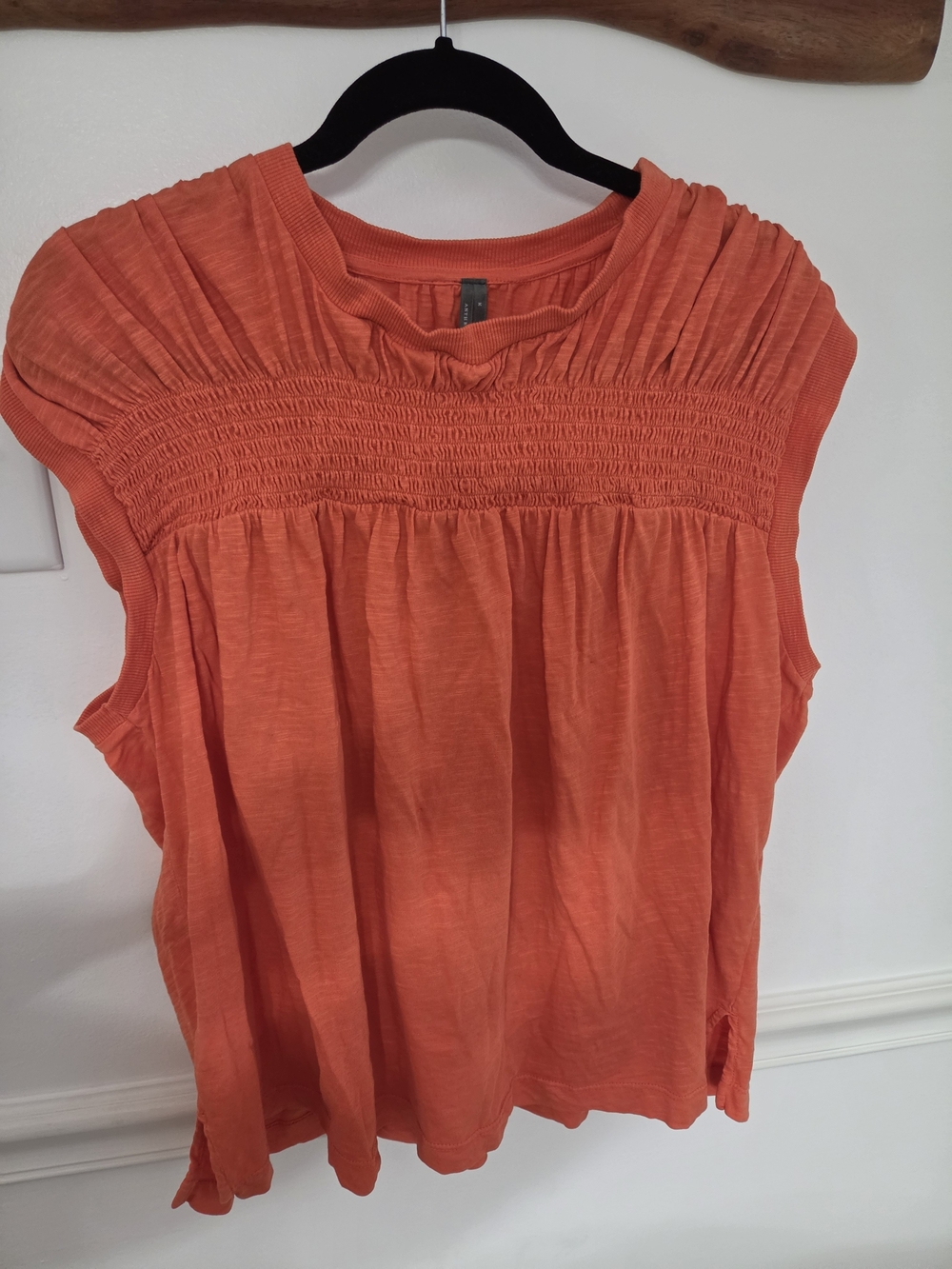 Anthropologie Orange Smocked Yoke Cap Sleeve Camisole